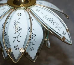 Clearance Pamono Art Deco Style Glass Lotus Ceiling Lamps, 1960s, Set of 2