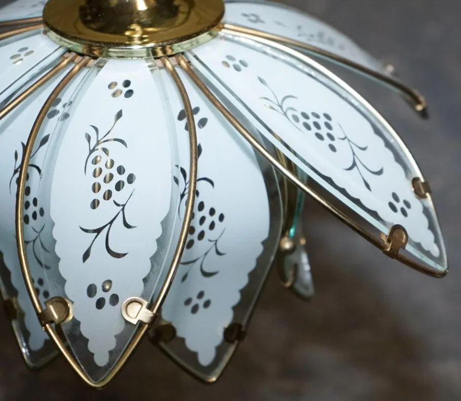 Clearance Pamono Art Deco Style Glass Lotus Ceiling Lamps, 1960s, Set of 2