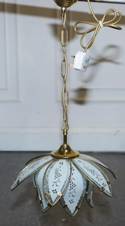 Clearance Pamono Art Deco Style Glass Lotus Ceiling Lamps, 1960s, Set of 2