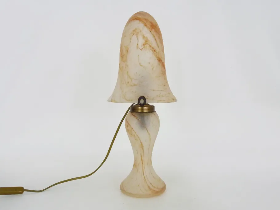 Clearance Pamono Art Deco Style Mushroom 2-Light Lamp in Transparent Orange-Speckled Glass Paste, 1980s