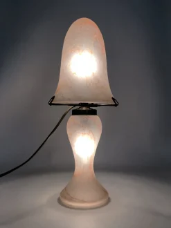 Clearance Pamono Art Deco Style Mushroom 2-Light Lamp in Transparent Orange-Speckled Glass Paste, 1980s