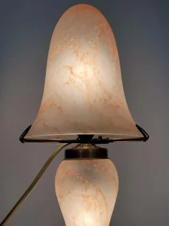 Clearance Pamono Art Deco Style Mushroom 2-Light Lamp in Transparent Orange-Speckled Glass Paste, 1980s