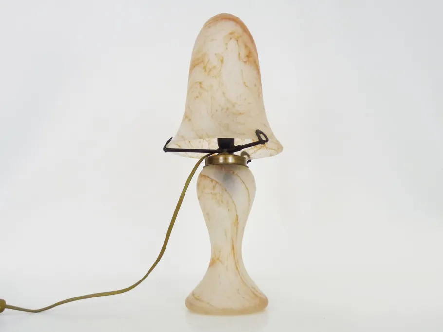 Clearance Pamono Art Deco Style Mushroom 2-Light Lamp in Transparent Orange-Speckled Glass Paste, 1980s