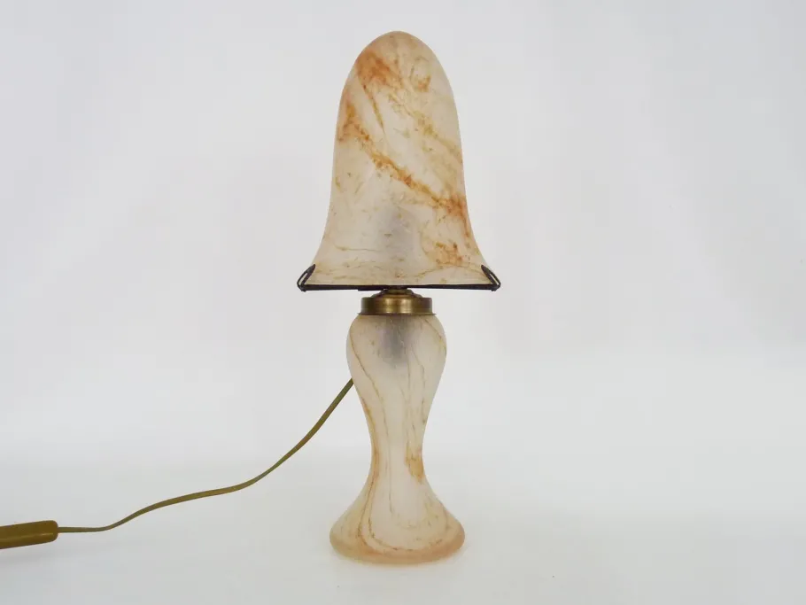 Clearance Pamono Art Deco Style Mushroom 2-Light Lamp in Transparent Orange-Speckled Glass Paste, 1980s