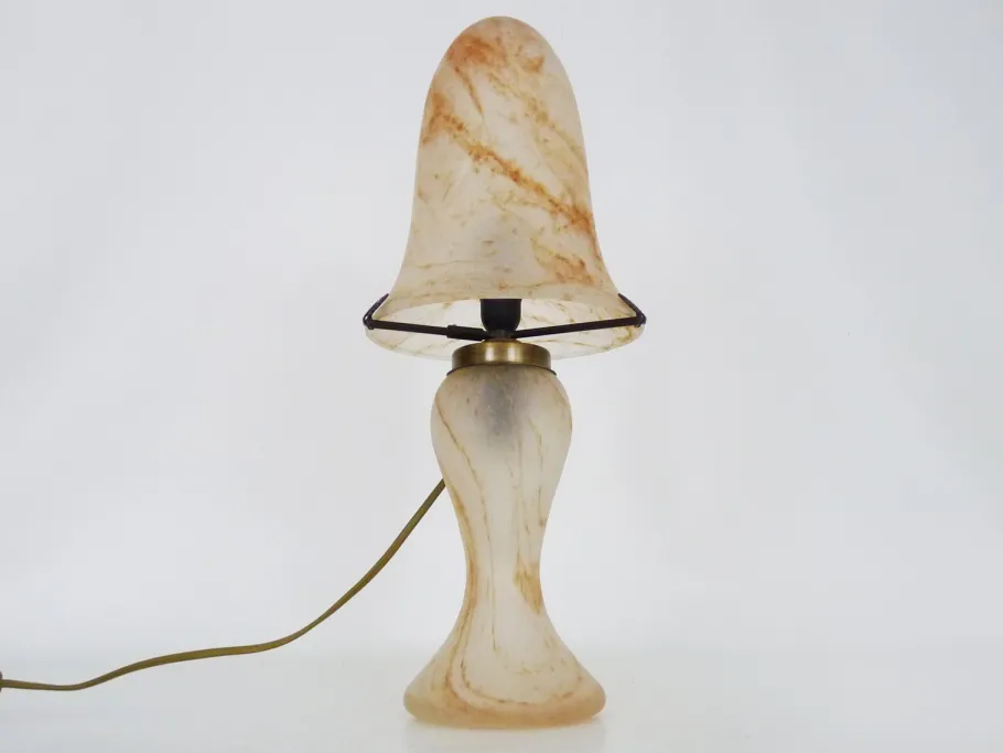Clearance Pamono Art Deco Style Mushroom 2-Light Lamp in Transparent Orange-Speckled Glass Paste, 1980s
