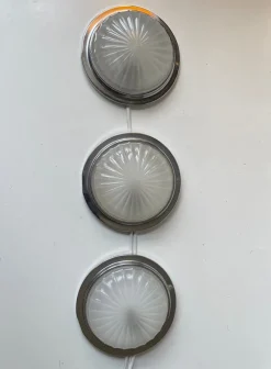 Clearance Pamono Art Deco Style Nautical Ship Wall Sconces with Sunburst Glass, 1960s, Set of 3