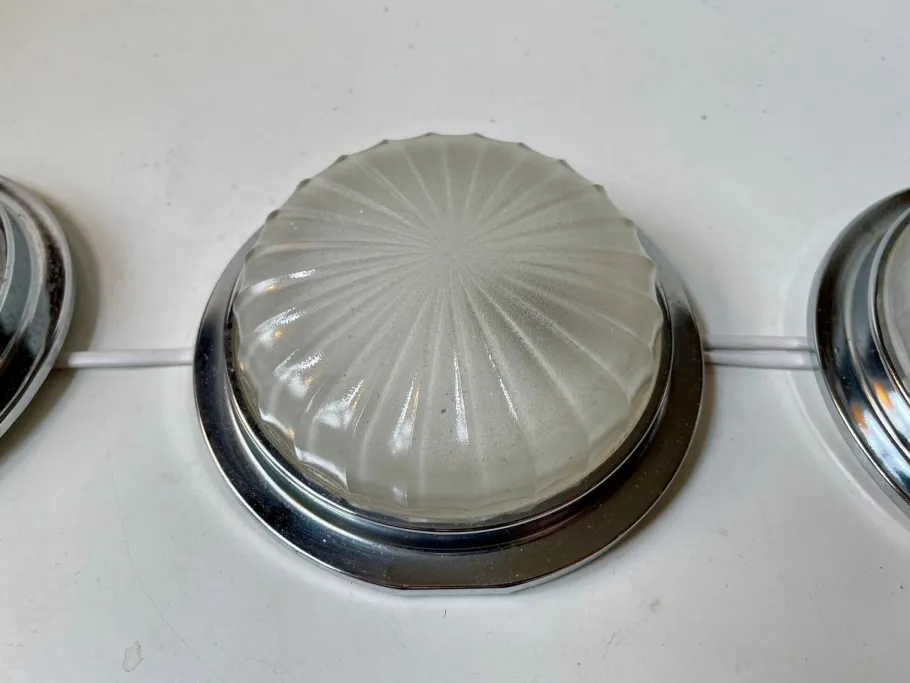 Clearance Pamono Art Deco Style Nautical Ship Wall Sconces with Sunburst Glass, 1960s, Set of 3