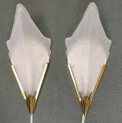 Clearance Pamono Art Deco Style Triangle Glass Brass Wall Lights Sconces, Sweden, 1980s, Set of 2