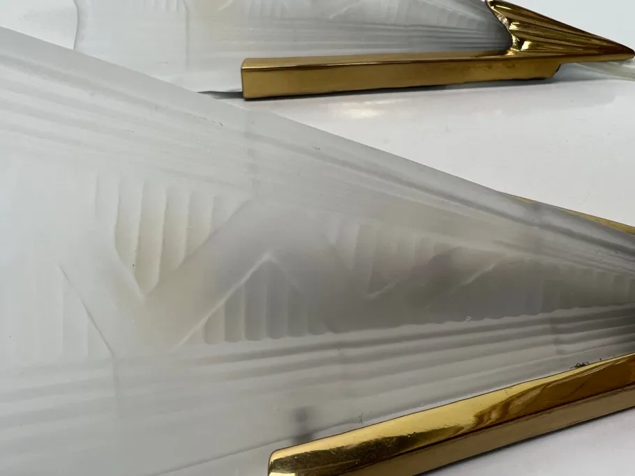 Clearance Pamono Art Deco Style Triangle Glass Brass Wall Lights Sconces, Sweden, 1980s, Set of 2