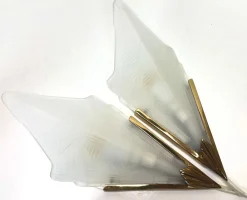 Clearance Pamono Art Deco Style Triangle Glass Brass Wall Lights Sconces, Sweden, 1980s, Set of 2