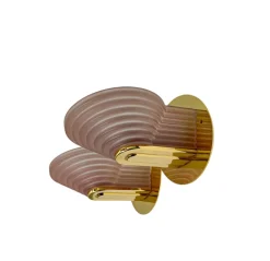 Hot Pamono Art Deco Style Wall Lights in Brass and Pink Stepped Glass, 1980s, Set of 2