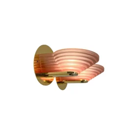 Hot Pamono Art Deco Style Wall Lights in Brass and Pink Stepped Glass, 1980s, Set of 2