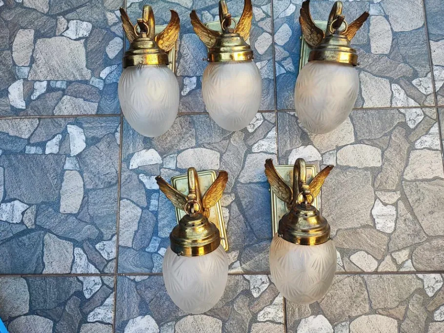 Clearance Pamono Art Deco Swan Wall Lamp in Brass, 1920s