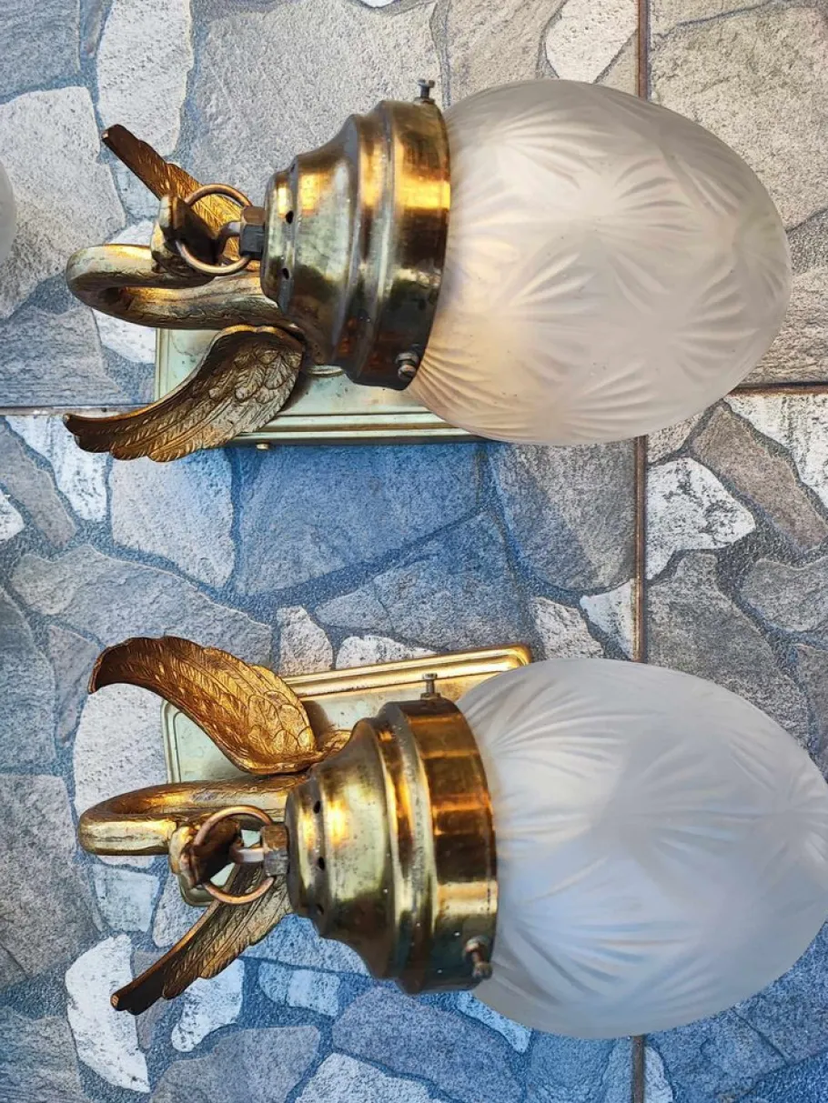 Clearance Pamono Art Deco Swan Wall Lamp in Brass, 1920s
