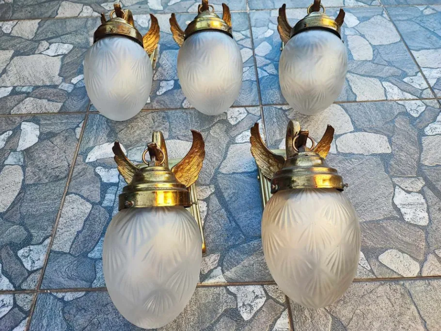 Clearance Pamono Art Deco Swan Wall Lamp in Brass, 1920s