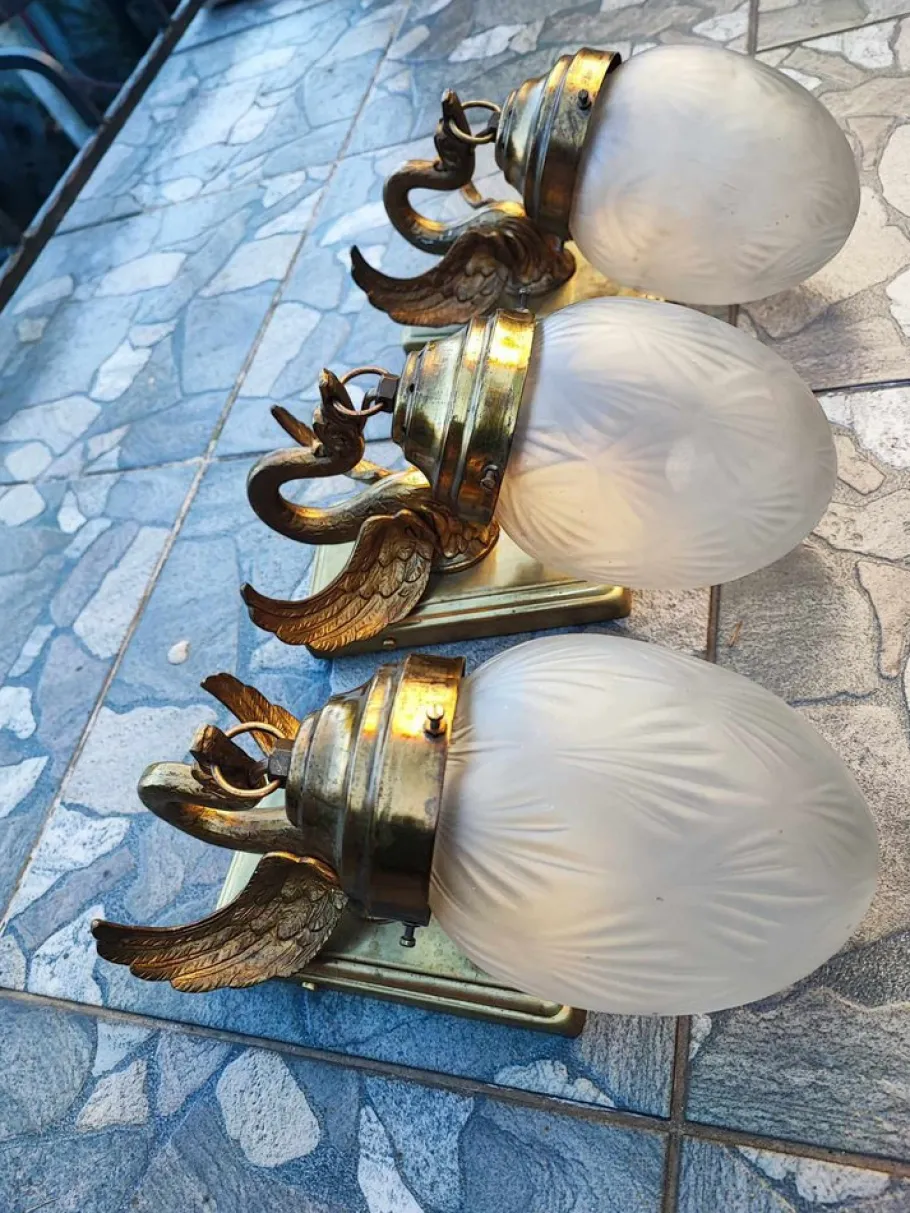 Clearance Pamono Art Deco Swan Wall Lamp in Brass, 1920s