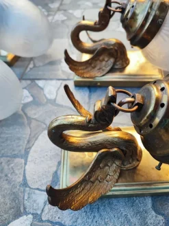 Clearance Pamono Art Deco Swan Wall Lamp in Brass, 1920s