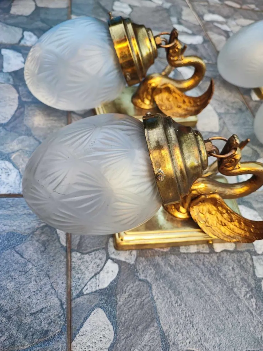 Clearance Pamono Art Deco Swan Wall Lamp in Brass, 1920s