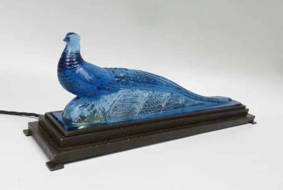 New Pamono Art Deco Table Lamp in Blue Glass from Verlys France, 1920s