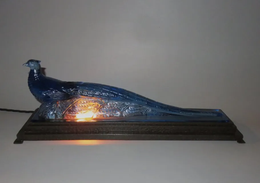 New Pamono Art Deco Table Lamp in Blue Glass from Verlys France, 1920s