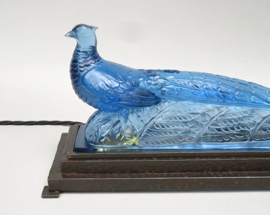 New Pamono Art Deco Table Lamp in Blue Glass from Verlys France, 1920s