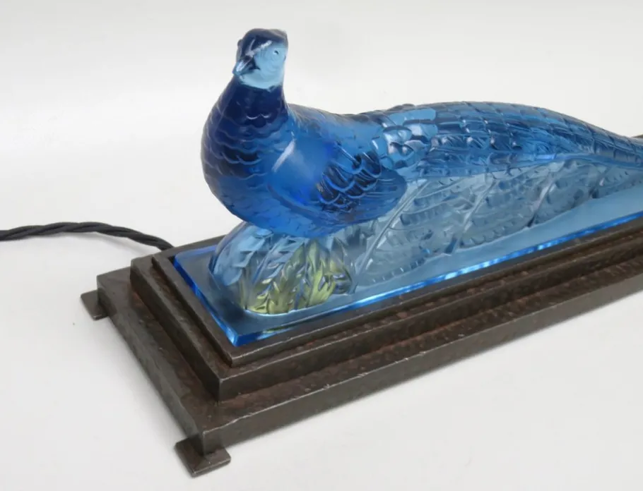 New Pamono Art Deco Table Lamp in Blue Glass from Verlys France, 1920s