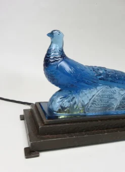 New Pamono Art Deco Table Lamp in Blue Glass from Verlys France, 1920s