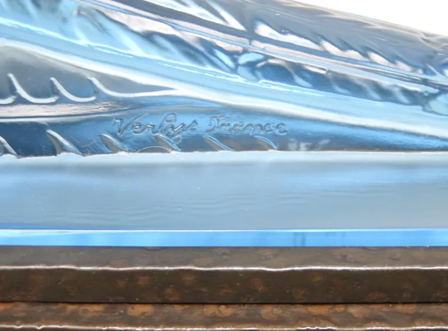 New Pamono Art Deco Table Lamp in Blue Glass from Verlys France, 1920s