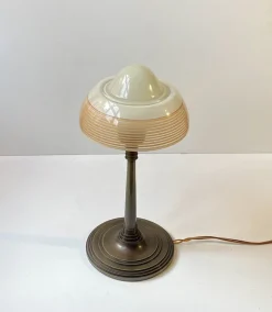 Outlet Pamono Art Deco Table Lamp in Bronze and Striped Glass from Fog & Mørup, 1930s