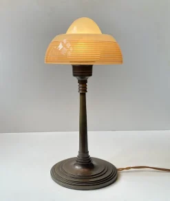 Outlet Pamono Art Deco Table Lamp in Bronze and Striped Glass from Fog & Mørup, 1930s