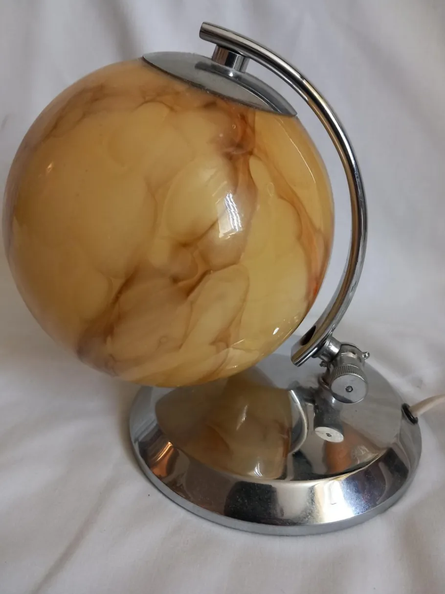 New Pamono Art Deco Table Lamp in Glass and Metal