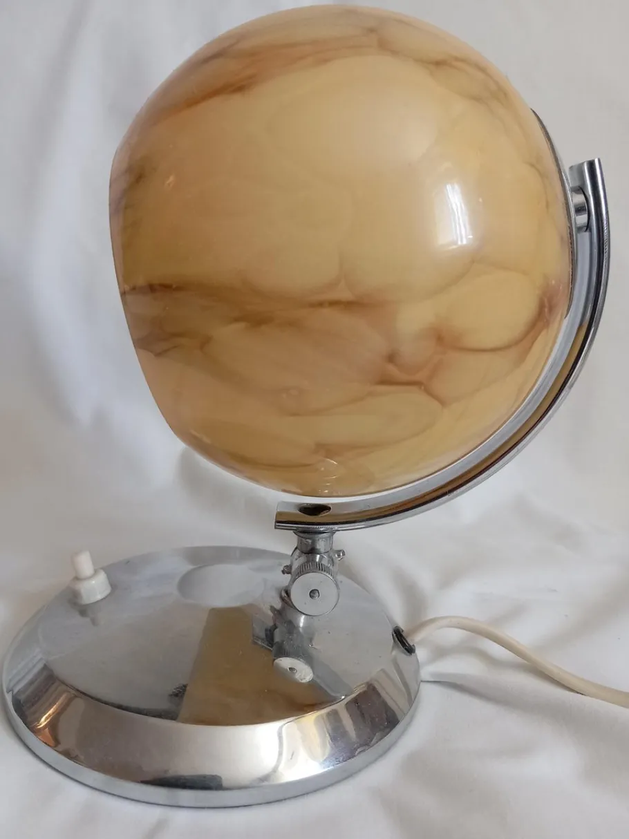 New Pamono Art Deco Table Lamp in Glass and Metal