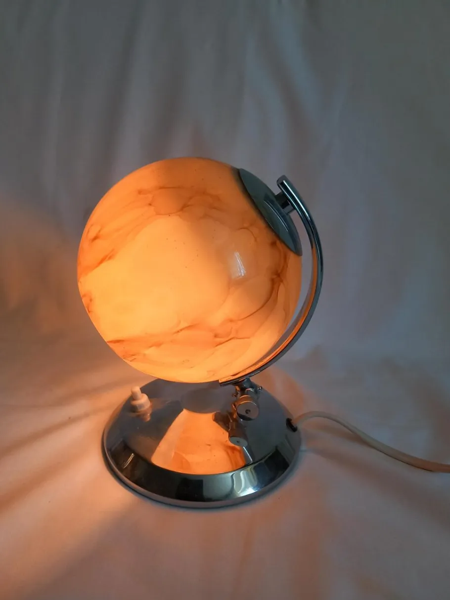 New Pamono Art Deco Table Lamp in Glass and Metal