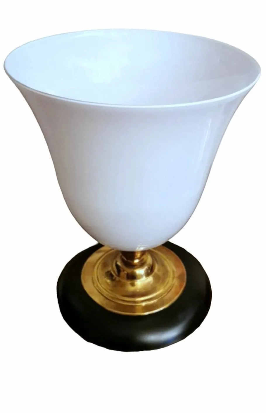 New Pamono Art Deco Table Lamp in Opaline Glass, Brass and Wood from Mazda