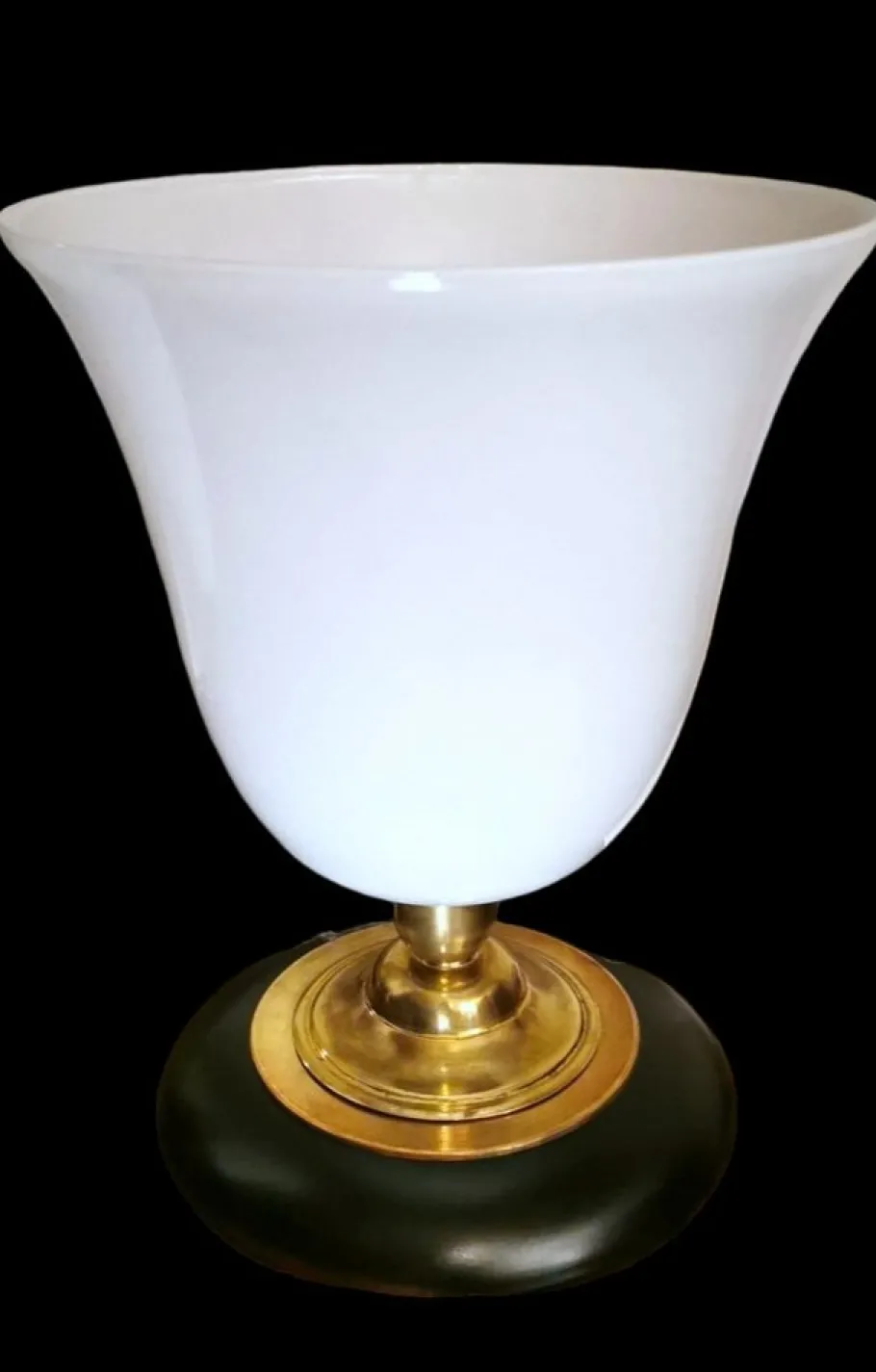 New Pamono Art Deco Table Lamp in Opaline Glass, Brass and Wood from Mazda