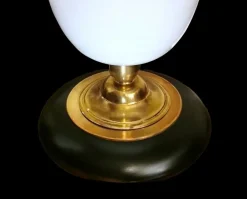 New Pamono Art Deco Table Lamp in Opaline Glass, Brass and Wood from Mazda