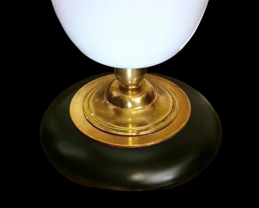 New Pamono Art Deco Table Lamp in Opaline Glass, Brass and Wood from Mazda