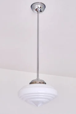 New Pamono Art Deco Tiered Pendant Light in Opal Glass & Nickel from Gispen, Netherlands, 1950s