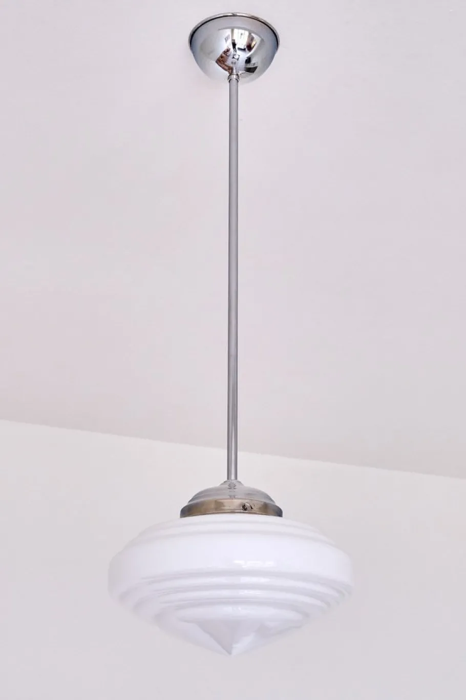 New Pamono Art Deco Tiered Pendant Light in Opal Glass & Nickel from Gispen, Netherlands, 1950s