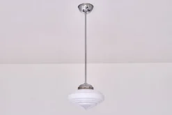 New Pamono Art Deco Tiered Pendant Light in Opal Glass & Nickel from Gispen, Netherlands, 1950s