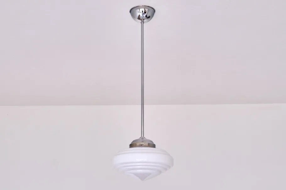 New Pamono Art Deco Tiered Pendant Light in Opal Glass & Nickel from Gispen, Netherlands, 1950s
