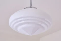 New Pamono Art Deco Tiered Pendant Light in Opal Glass & Nickel from Gispen, Netherlands, 1950s