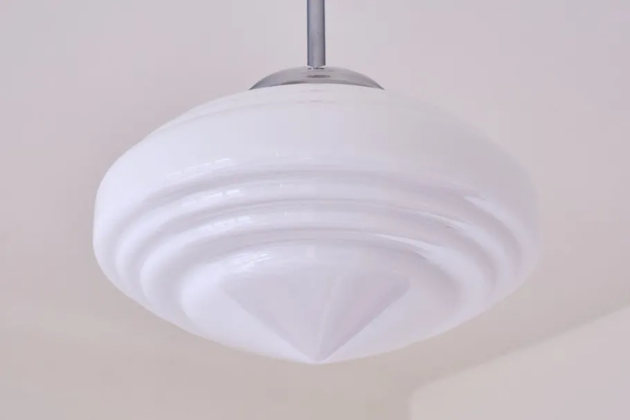 New Pamono Art Deco Tiered Pendant Light in Opal Glass & Nickel from Gispen, Netherlands, 1950s