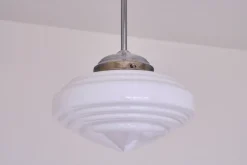 New Pamono Art Deco Tiered Pendant Light in Opal Glass & Nickel from Gispen, Netherlands, 1950s