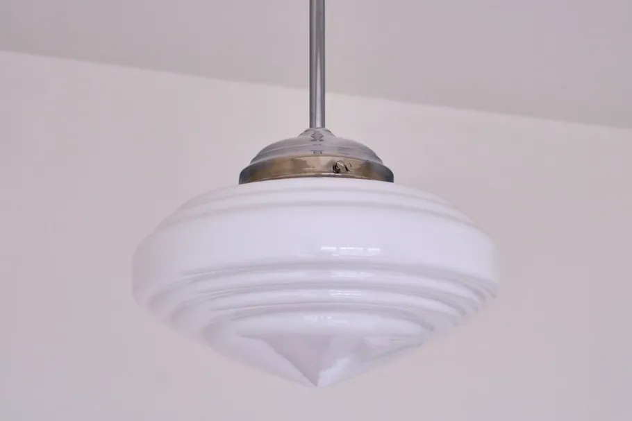 New Pamono Art Deco Tiered Pendant Light in Opal Glass & Nickel from Gispen, Netherlands, 1950s