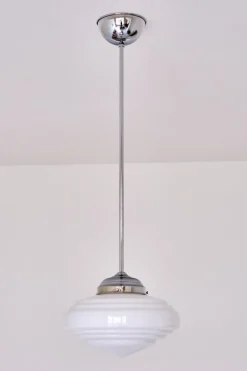 New Pamono Art Deco Tiered Pendant Light in Opal Glass & Nickel from Gispen, Netherlands, 1950s
