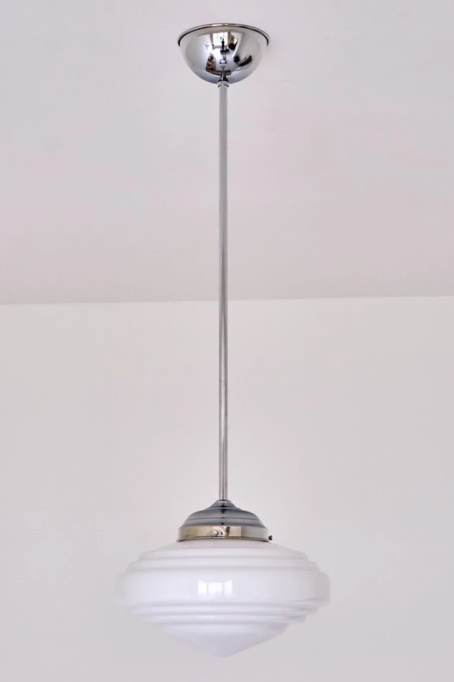 New Pamono Art Deco Tiered Pendant Light in Opal Glass & Nickel from Gispen, Netherlands, 1950s