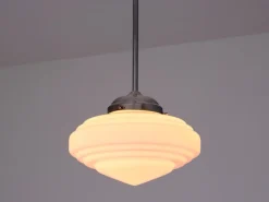 New Pamono Art Deco Tiered Pendant Light in Opal Glass & Nickel from Gispen, Netherlands, 1950s
