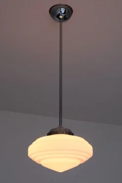 New Pamono Art Deco Tiered Pendant Light in Opal Glass & Nickel from Gispen, Netherlands, 1950s