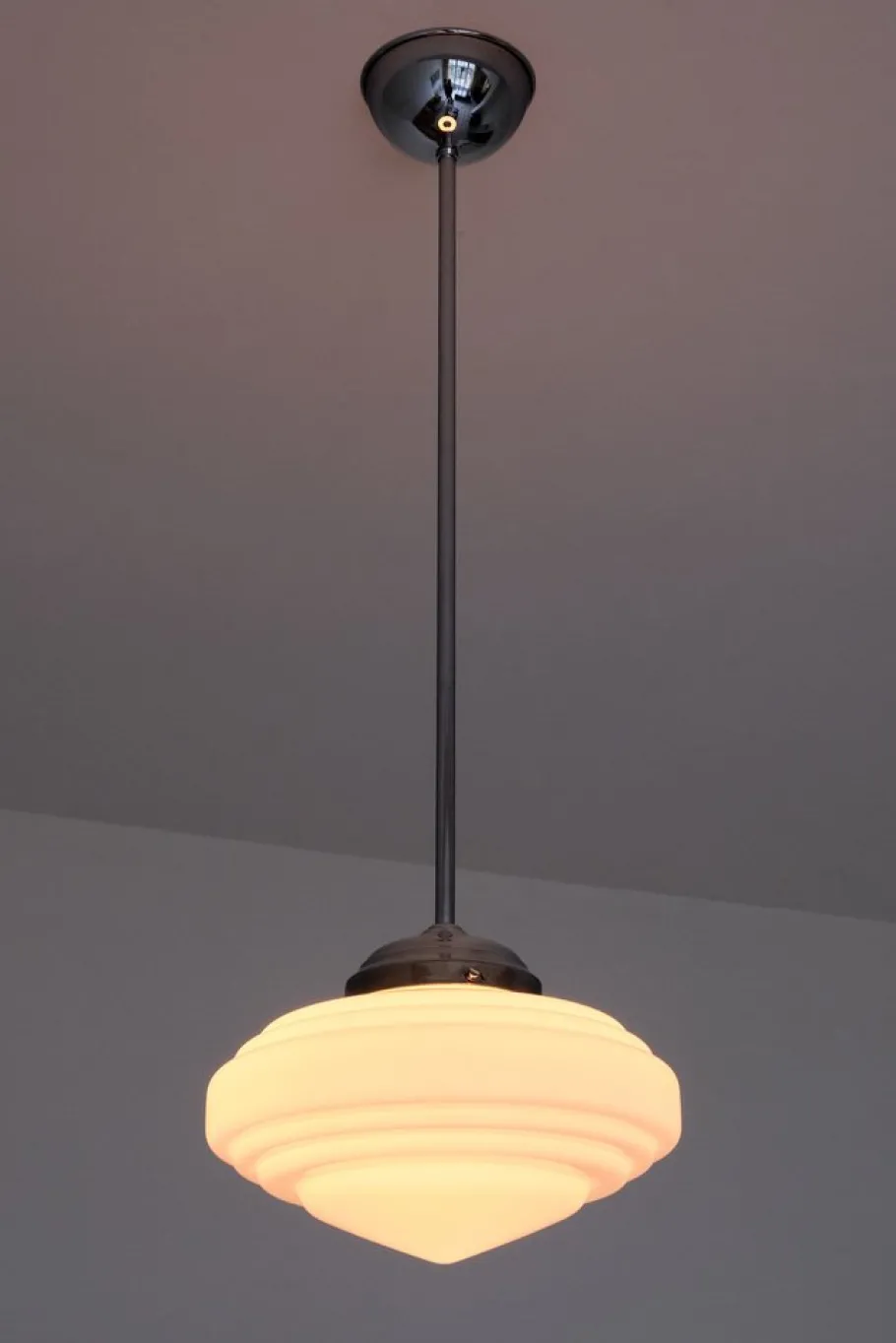 New Pamono Art Deco Tiered Pendant Light in Opal Glass & Nickel from Gispen, Netherlands, 1950s